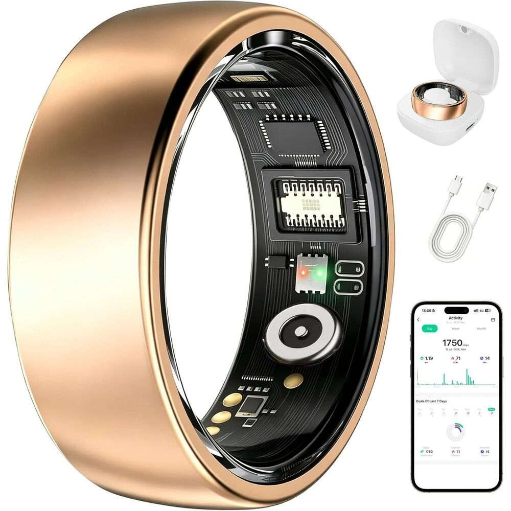 Smart Ring Fitness Tracker Rose Gold Size 8 Health Sleep Activity Monitor New